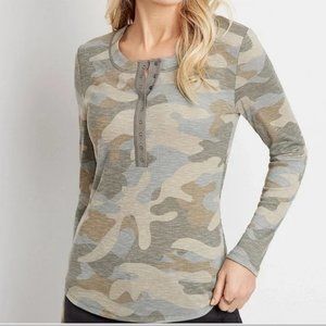 Maurices 24/7 Long Sleeve Fitted Henley Camo